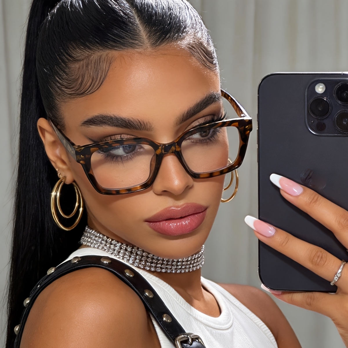Square-Frame Glasses with Clear Lenses for Women
