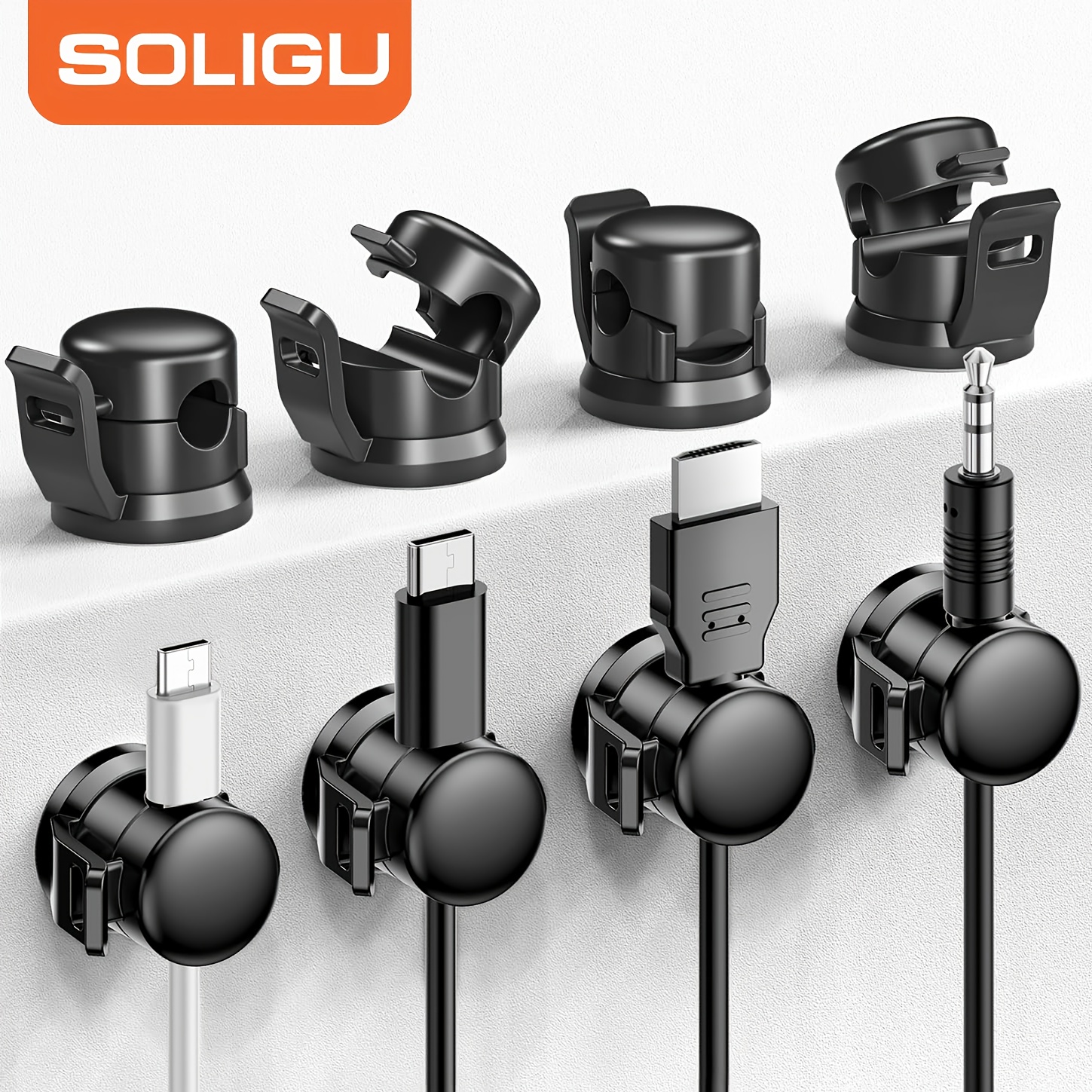 TEMU Soligu Cable Clips, 8 Pack [cable Smooth Adjustable] Adhesive Cable Manasynthetic Gemstoneent Wire Organizers For Cords, Phone Usb Charger Cable