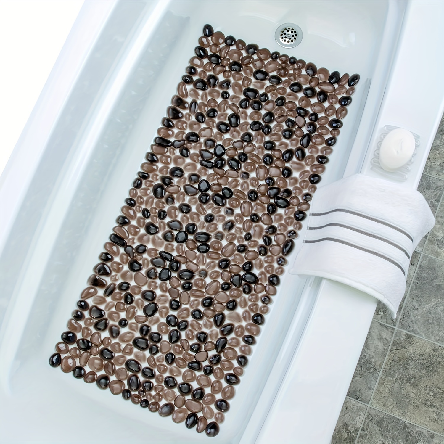 

pebbles" Non-slip Bathtub/shower Mat Rectangular, Extra Long Deep Foot Massager Bath Tub & Shower Mat, Suction Cups | Feels Great On Tired Feet