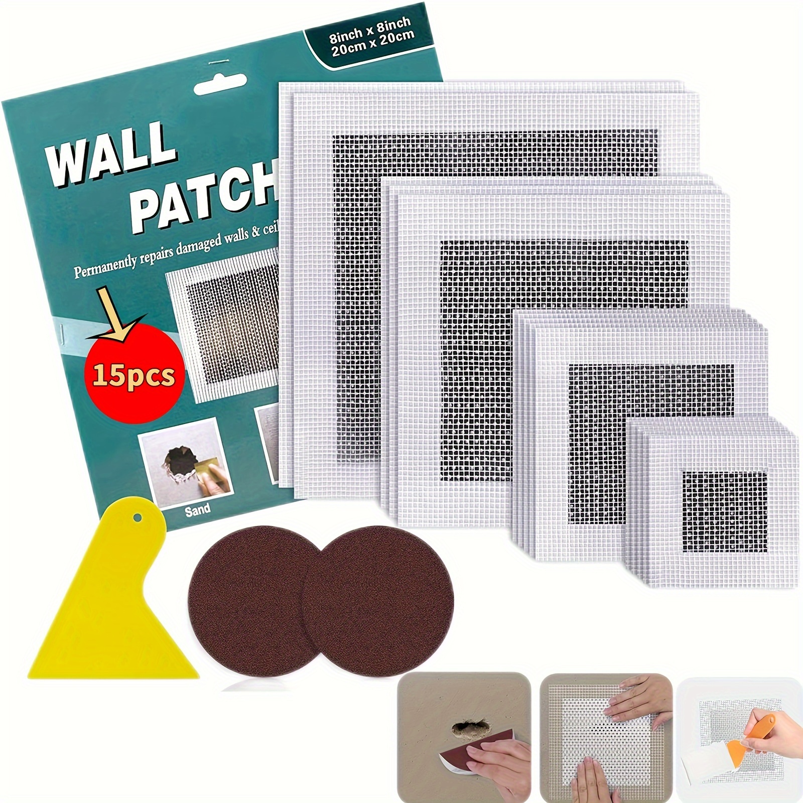 

16pcs Quick-dry Wall Repair Kit With Scraper - Easy-to-apply Drywall Patches For Large Holes & , Includes Sanding & Pads, Ideal For Home Wall Mending, Wall Repair Patch Kit