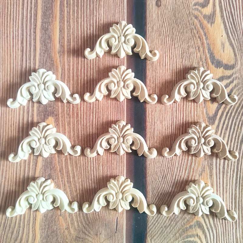 TEMU 10pcs Wood Carved Inlay Panels, Small Size - Unfinished Painted Wood Blanks, Compatible For Diy Furniture, Cabinets, - Stained Ornaments,