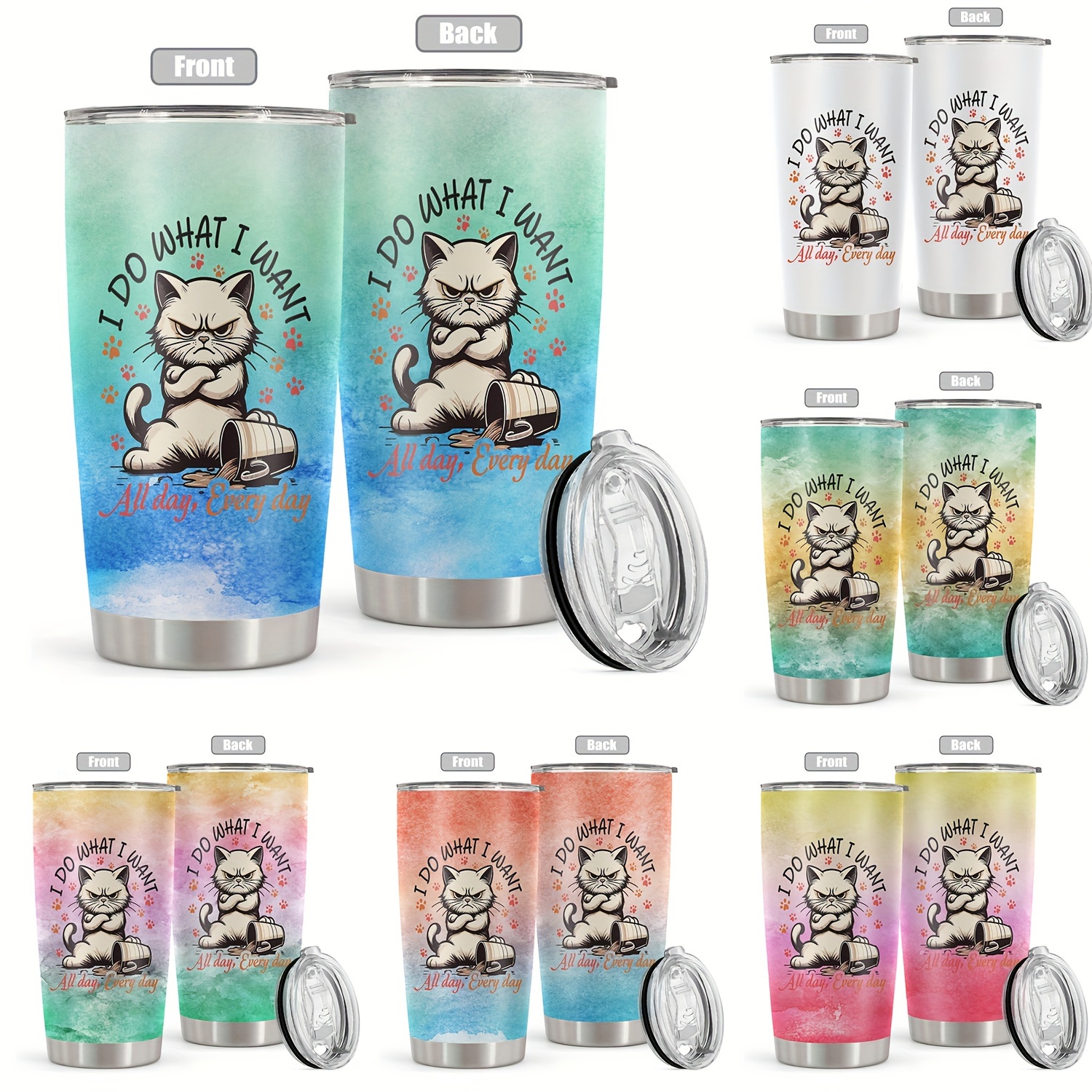 

20oz Stainless Steel With Lid - 'i Do ' Cat Design, Vacuum Insulated Water Bottle For All , & Gifts