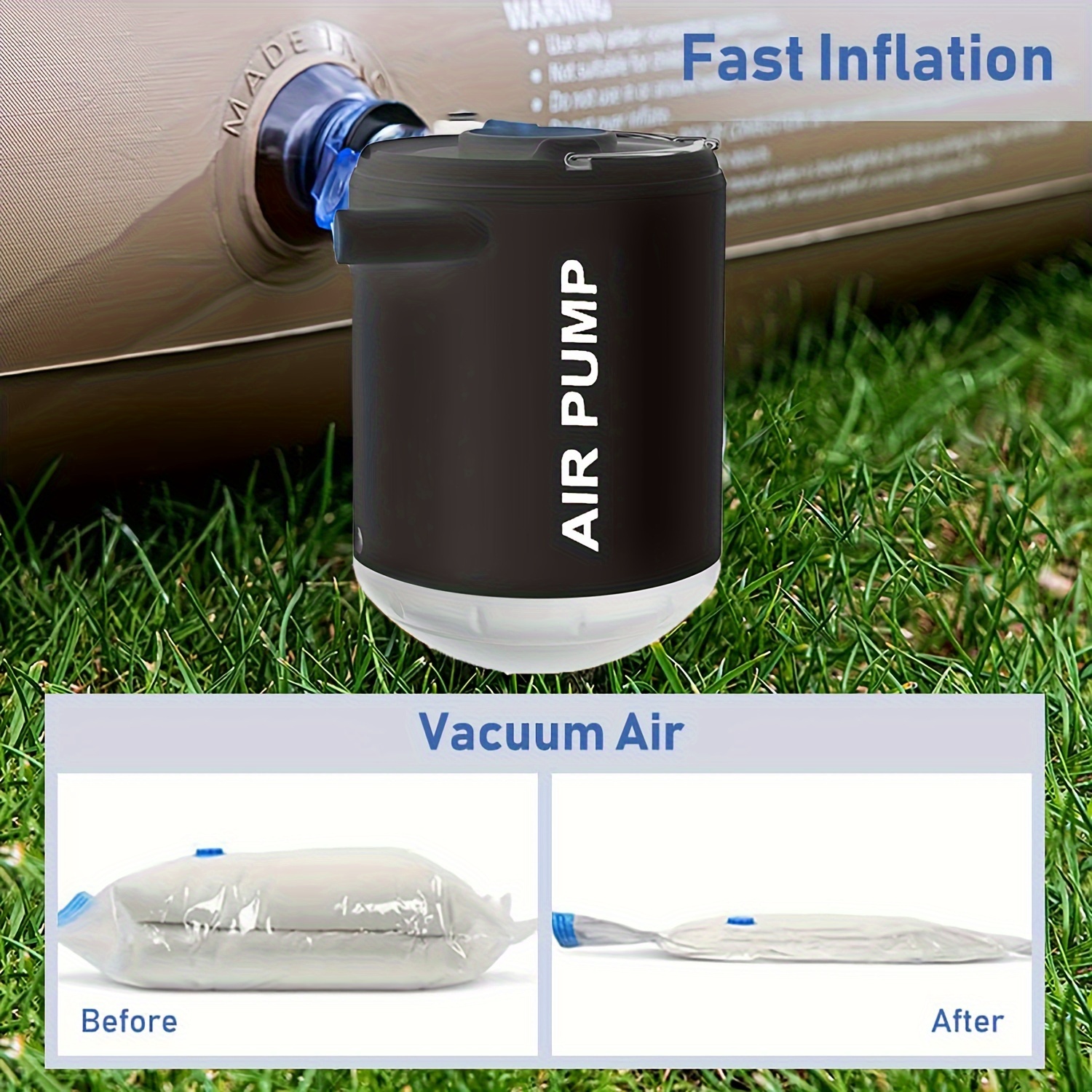 ultra compact portable air pump with camping light usb rechargeable 2000mah battery for pool floats air mattresses pump and battery jumper battery powered air pump details 4