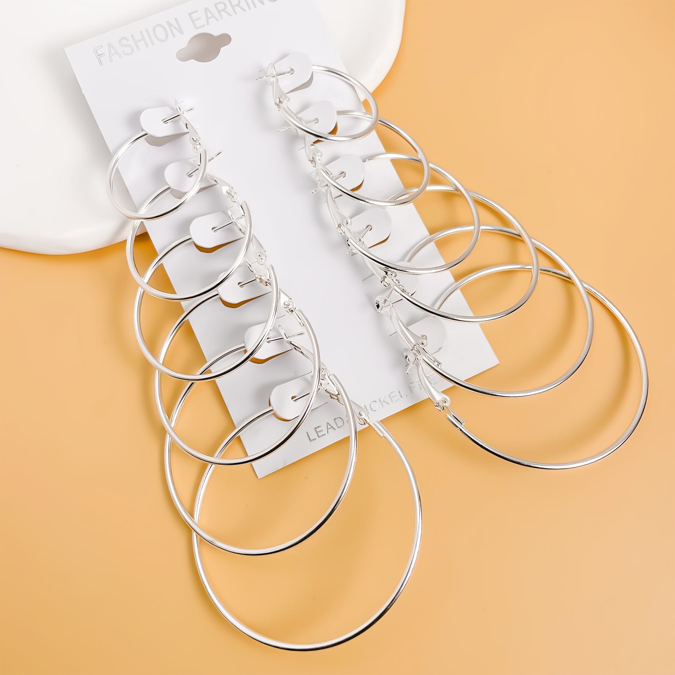 Set Of 6 Oversized Women's Hoop Earrings, Elegant Party Gifts In Sizes, Stylish Statement Women's Earrings