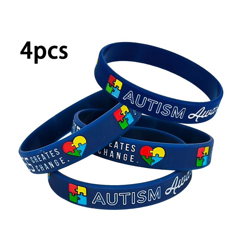 E-shop 4er-Set Armbänder, Autismus-BEWUSSTSEIN-Armband mit Warnbotschaft für Wohltätigkeitsförderung Silikonarmband