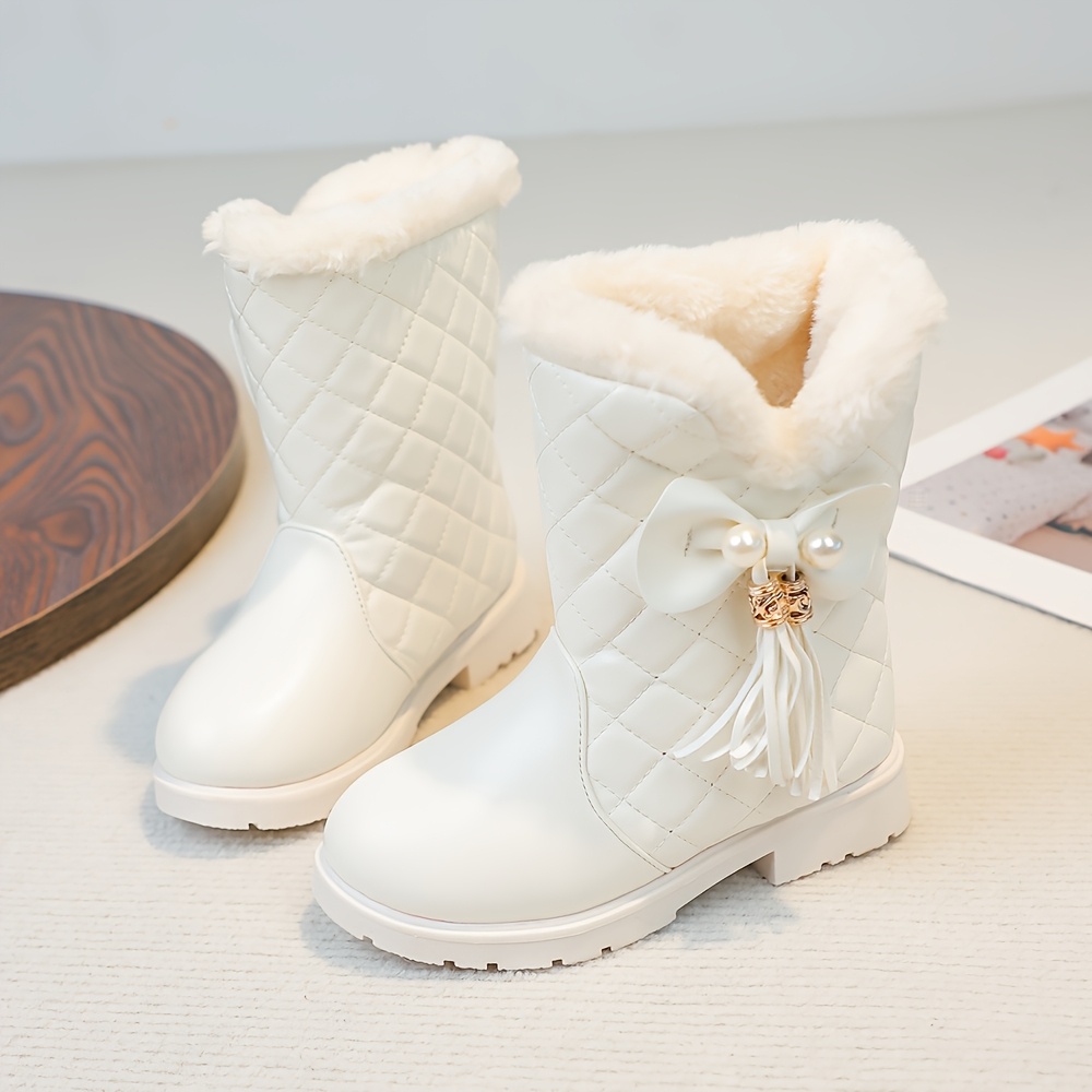 Een Paar Winter Sneeuwlaars voor Meisjes met Strik en Fleece Voering