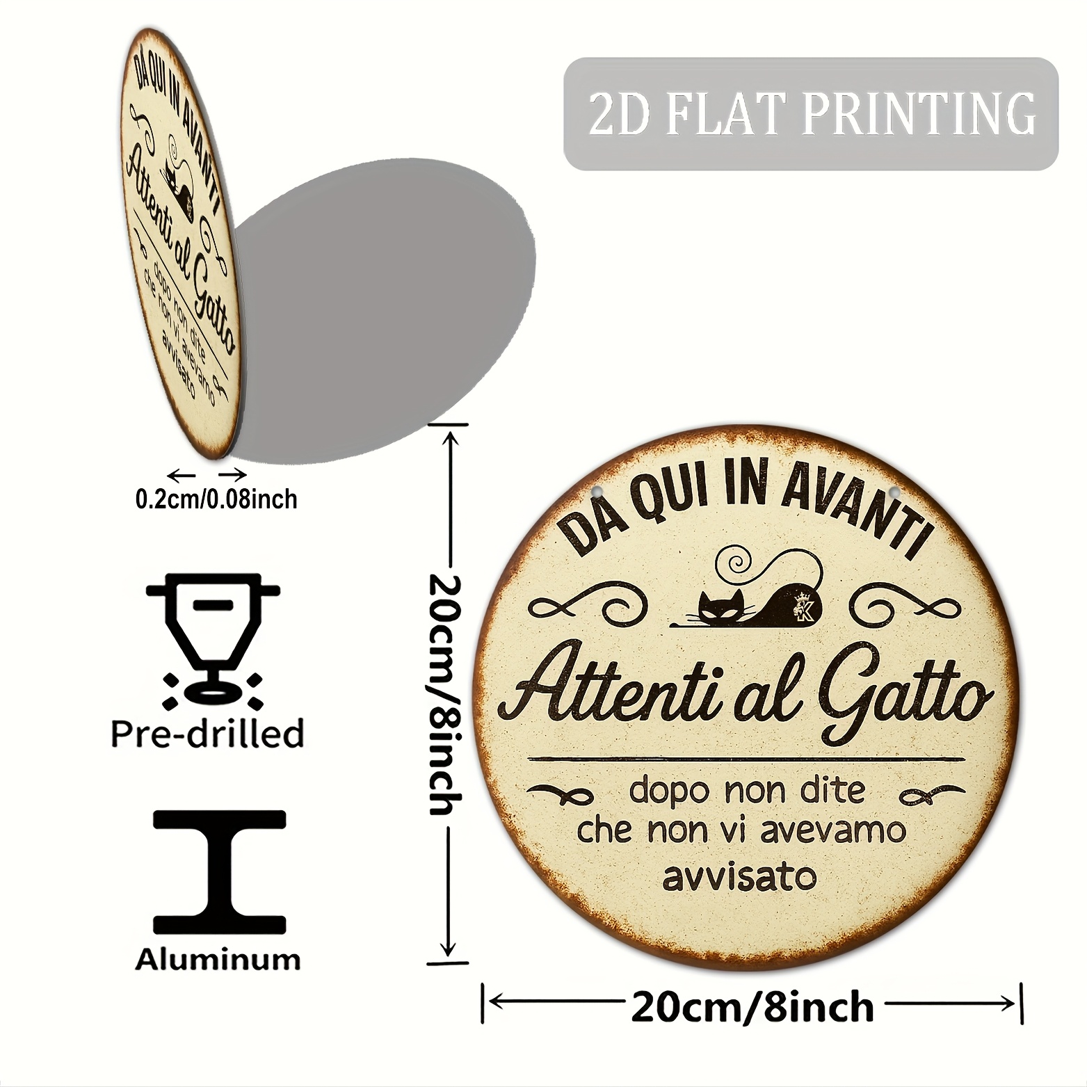 Cartello ATTENTI AI GATTI Per Cancello O Giardino: Targa Laminata 30x21,5 Cm, Resistente A Pioggia E Sole, Stampa Fotografica Ad Alta Definizione