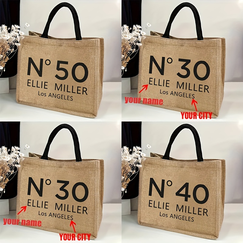 

Sac Fourre-Tout en Toile Personnalisable pour 40e & 50e Anniversaire - Nom Personnalisé & Design Los Angeles, Polyester , Sac de Courses Réutilisable de Haute Qualité avec Poignées Noires