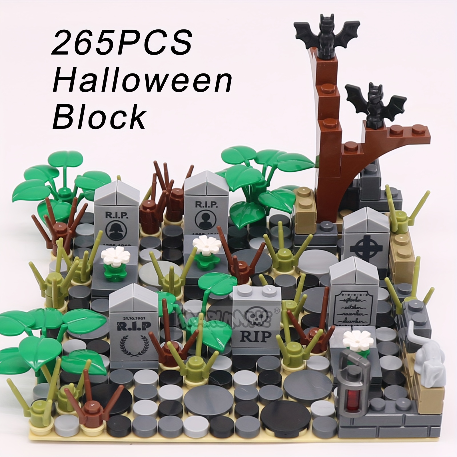 Image of Halloween Building Blocks Set 99-265pcs Graveyard Grave Tombstone Construction Decoration Bat Mouse Horse Compatible 3245 30103 40234 30238 30115 59228