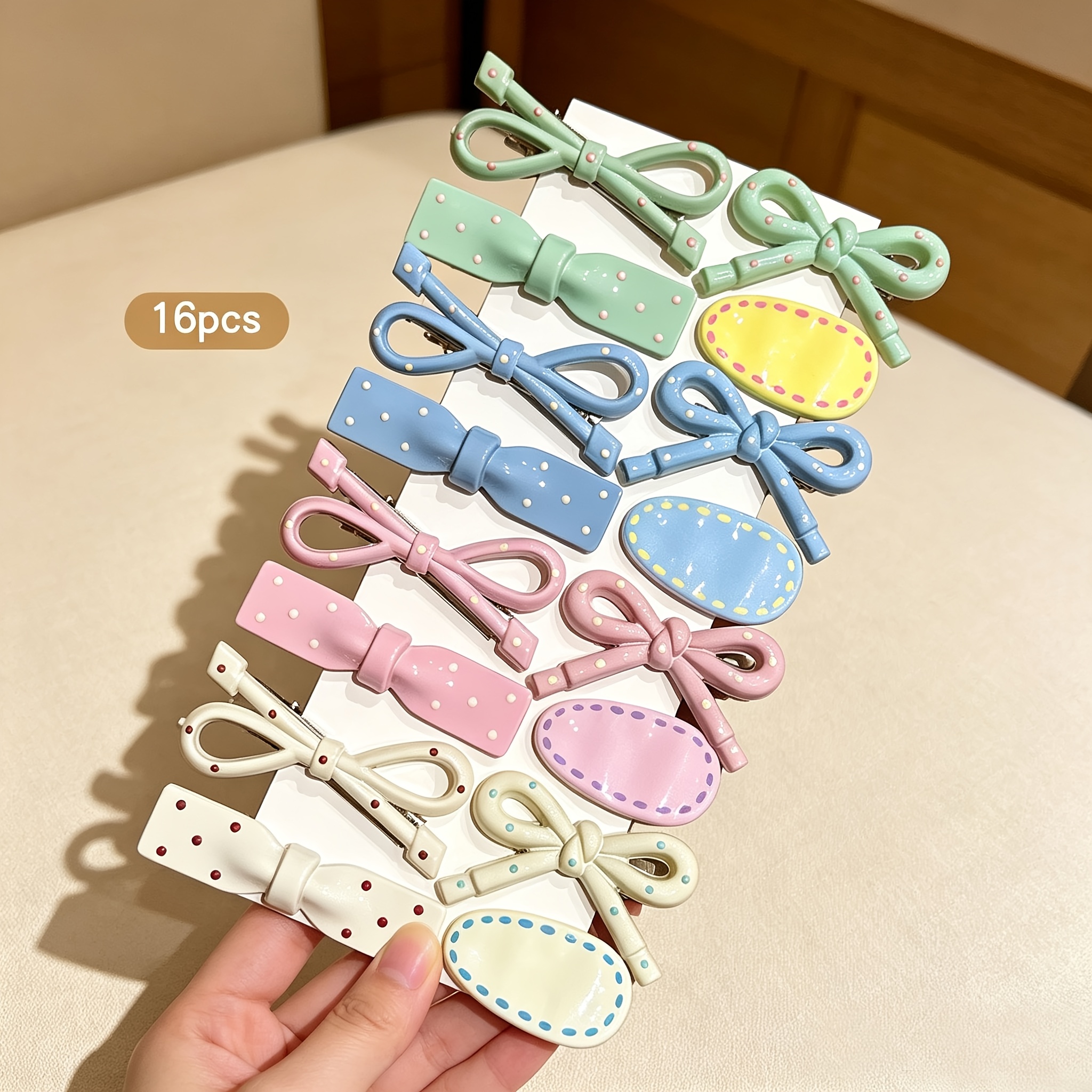 TEMU 16pcs Set Of Colorful, Simple Korean-style Hair Clips, Sweet-style Hairpins Suitable For Daily Use As Headwear