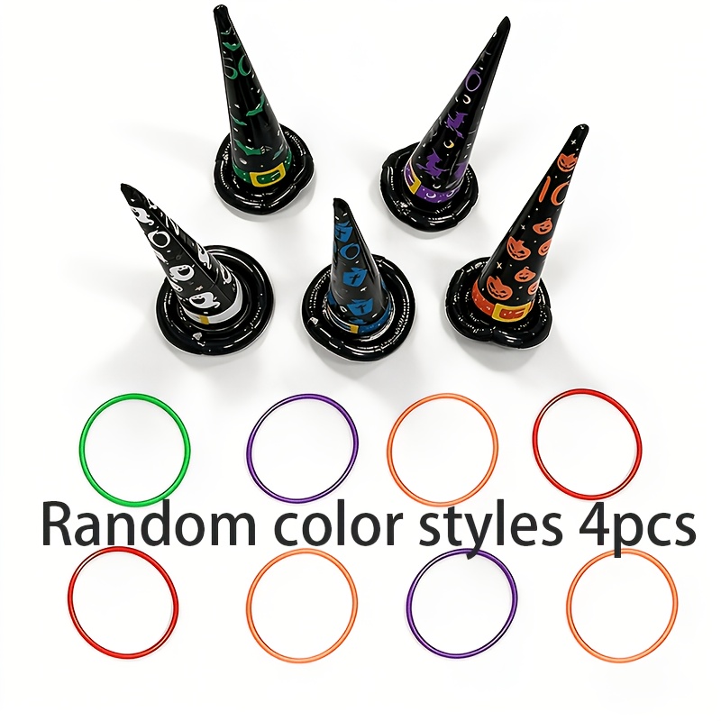 Image of 1 Hat + 3 Ring Tosses, Kids' Party Favor Pack, Inflatable Witch Hat Halloween Set - For Indoor/outdoor Parties, Ideal For Games, Halloween & Christmas Gifts, Random Colors