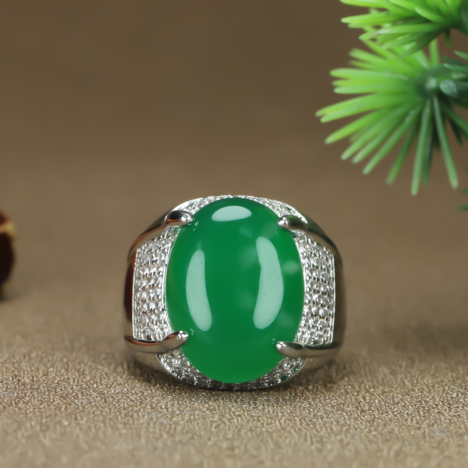 

Bague Homme Ziquexsite en Chalcédoine Verte de Style Vintage - Pièce Unique