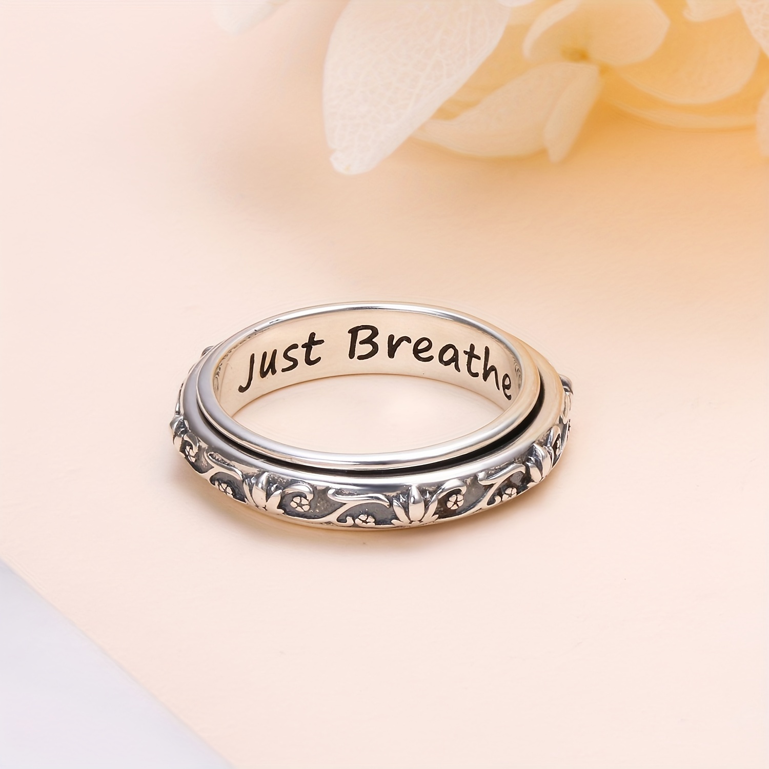 spinner fidget ring s925 sterling silver lotus   just breathe anxiety worry band oxidized fidget boredom adhd autism rings for women Product details 1