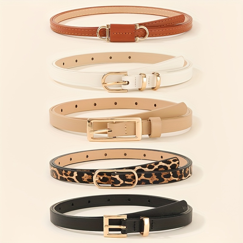 Image of 5pcs Women's Belt Set - Slim/fitted & Leopard Print Belts For Dresses, Pants, Shirts - Casual & Wedding Belts, Versatile Waist For Daily Wear, Parties, Beach Outfits - Standard Size (not Plus Size)
