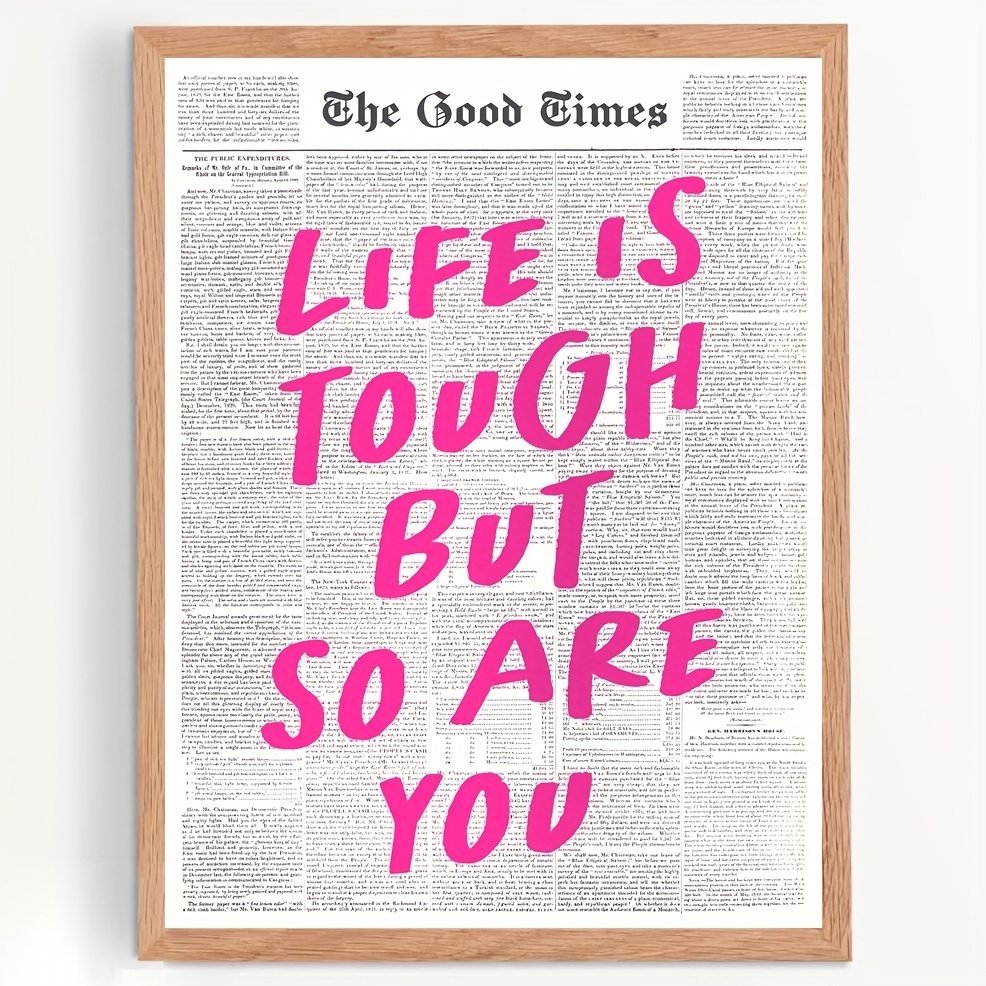 TEMU Hard, But So Are You Retro Newspaper Poster - Pink Print, Preppy Motivational Wall Art For Room, College Dorm Decor, Frameless Soft Self-empowerment Signage, 2d Flat, Perfect For Room Decor