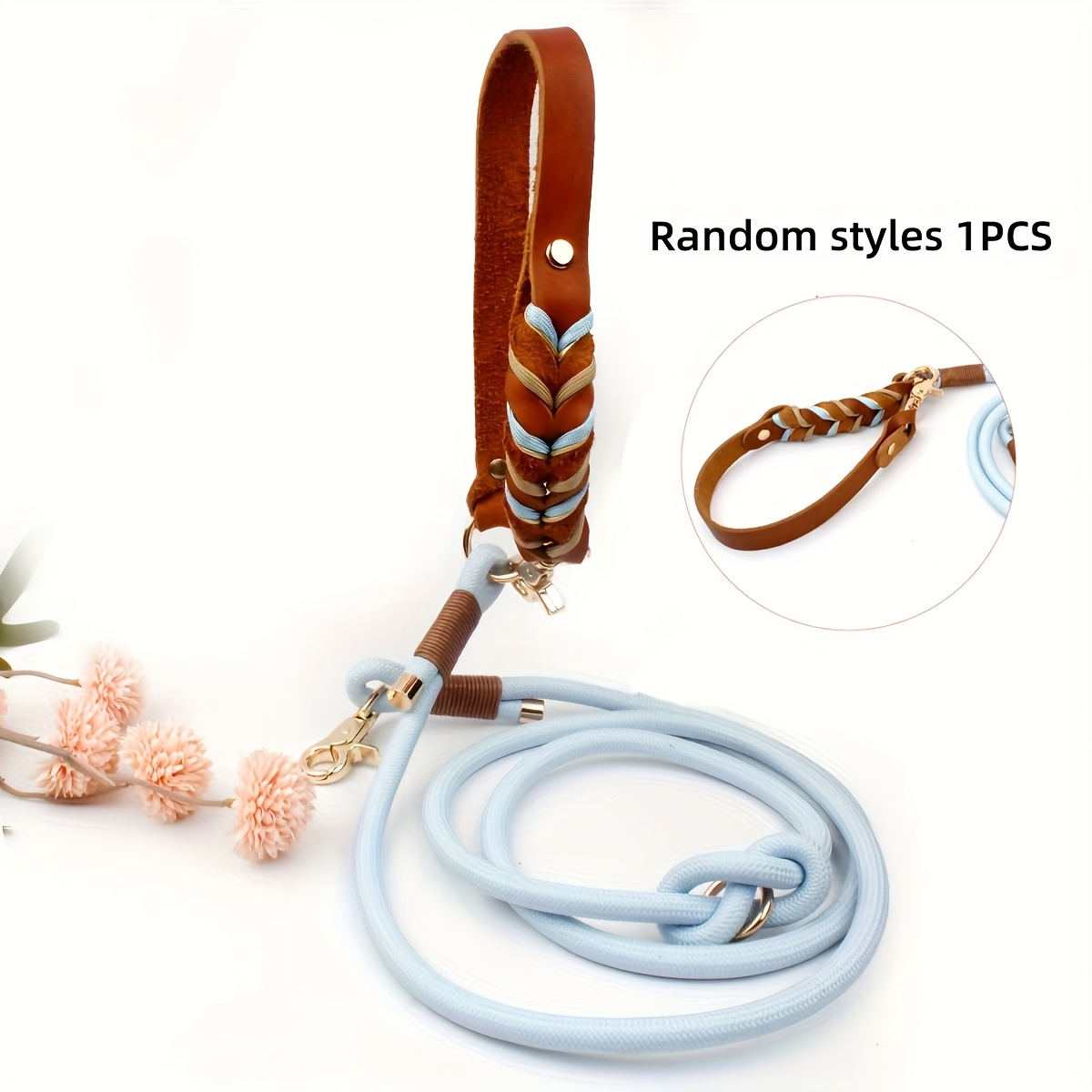 Random 1pc, Leather Nylon Traction Rope Woven Personalized Leather Traction Rope Adjustable Hand-free Multi-use Small Medium Large Dog Leash Running Leash, Without Battery