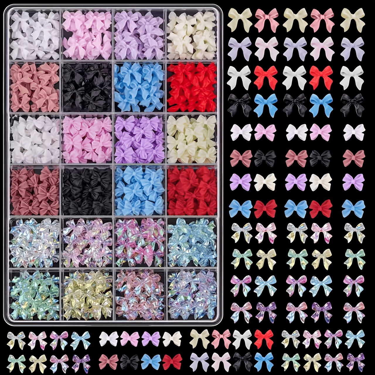 TEMU Juego de Adornos para Uñas 3D con y Flores, 24 Colores Brillantes, Piezas de y Cintas para Manicura, Decoración de Uñas DIY Y2K, de para