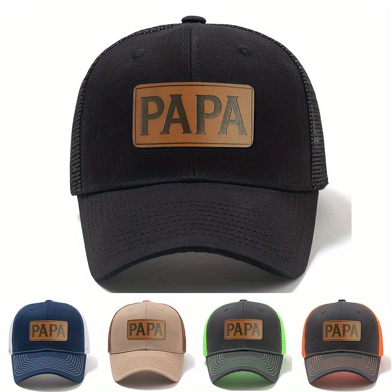 

Makefge Papa Embossed Leather Patch Baseball Cap - Casual Style, Breathable Mesh Back, Sun Protection, 100% Polyester Fiber, Hand Washable - Professional Dry Clean Recommended