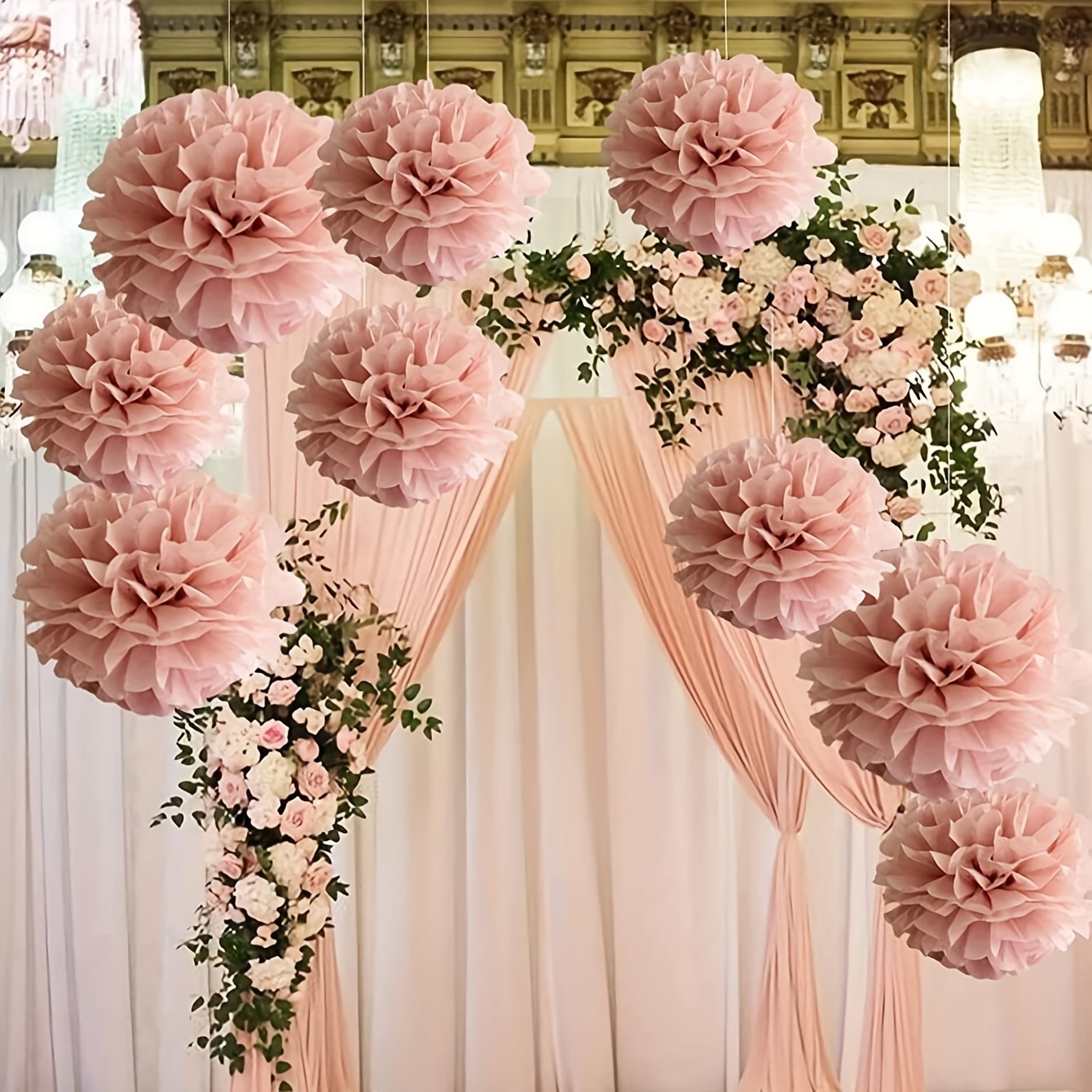 

9pcs White Paper Pom Poms Set - Fluffy Flowers For Weddings, - Hanging Decorations