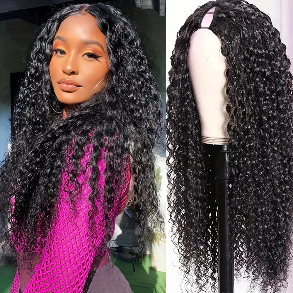 

Curly V Part Wigs Brazilian Human Hair Wigs For Women V Shape Wigs No Leave Out 180% Density Upgrade U Part Wigs Glueless Full Head Clip In Half Wigs Natural Color (8-28inch)