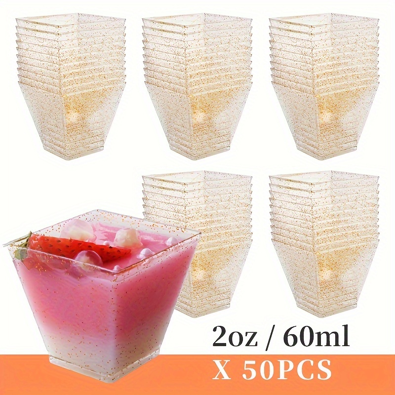 

Mus Cup, 50 Single Cups 2oz/60ml, Golden Mini Dessert Cup, Reusable Mini Dessert Cup, Transparent Plastic, Suitable For Travel, Portable Party Supplies