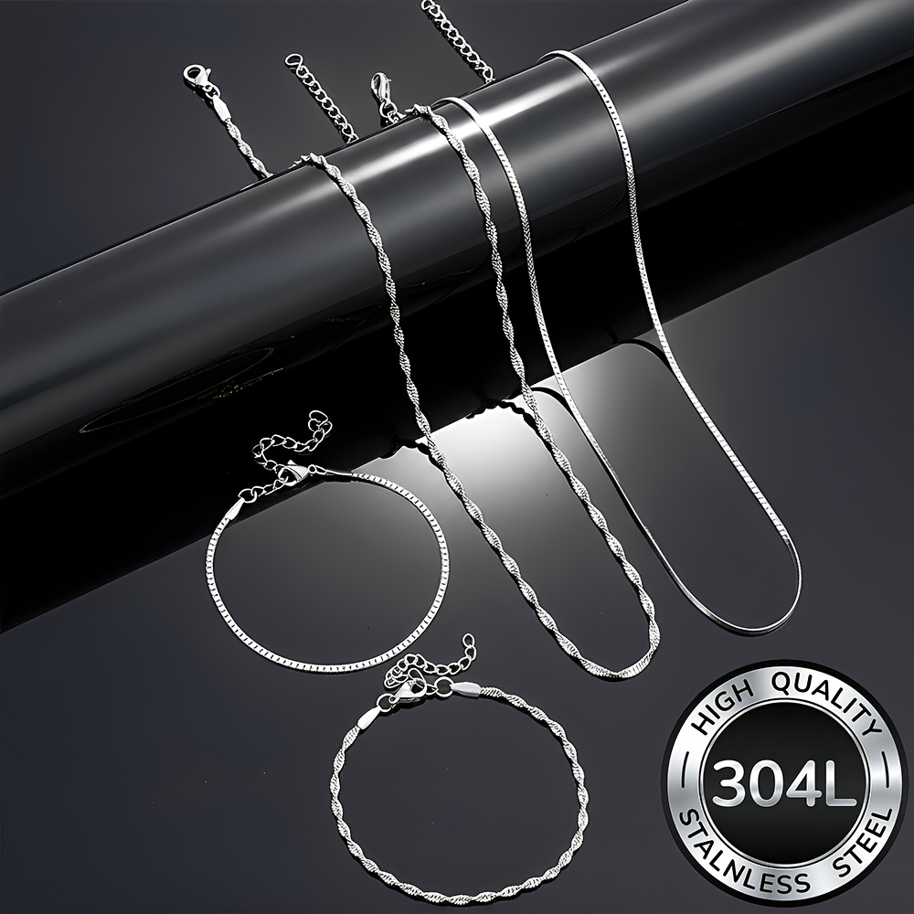 TEMU Set pezzi di collana e bracciale da donna in acciaio inossidabile 304L , elegante set di gioielli da che non sbiadisce, per l'uso le feste.