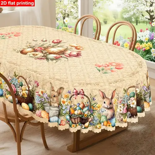 *. Frühlings-*-Tischdecke mit Hase * und Tulpenmuster
