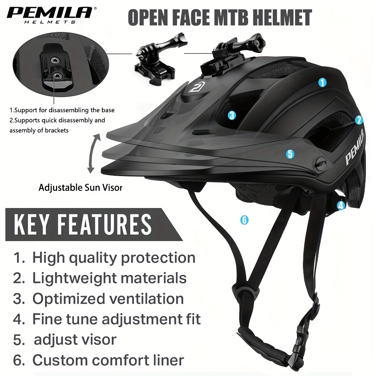 

Pemila Ultralight Cycling Helmet, Road Mtb Helmet Cycling Safety Cap, Racing Bike Equipments With Mutifunctional Base Bracket For Gopro Sports Camera And Headlights