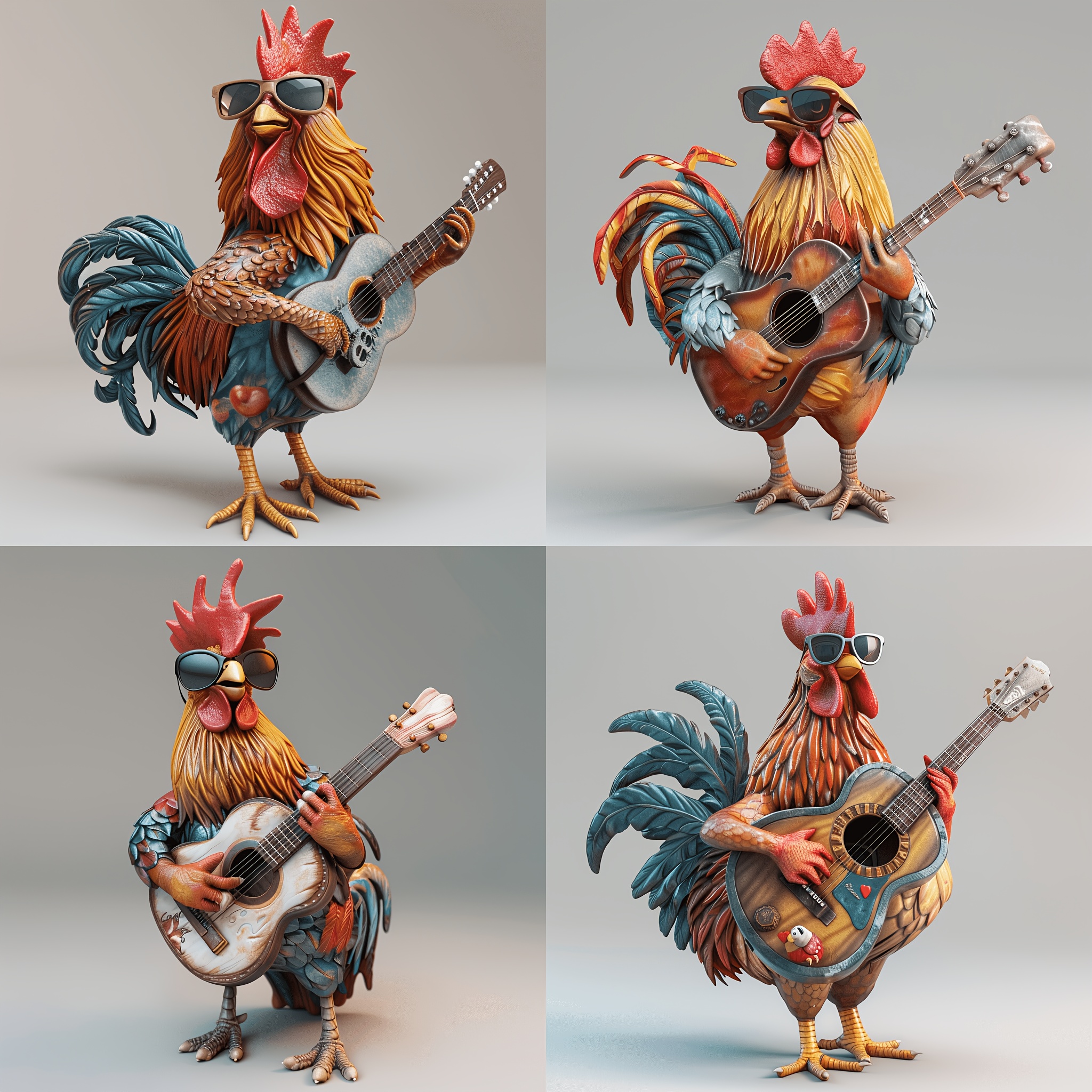 

4in1 Creative Chicken With Glasses Play Guitar Car Stickers Stickers Sunscreen Opaque Apply To Car, Door, Window, Fridge Position