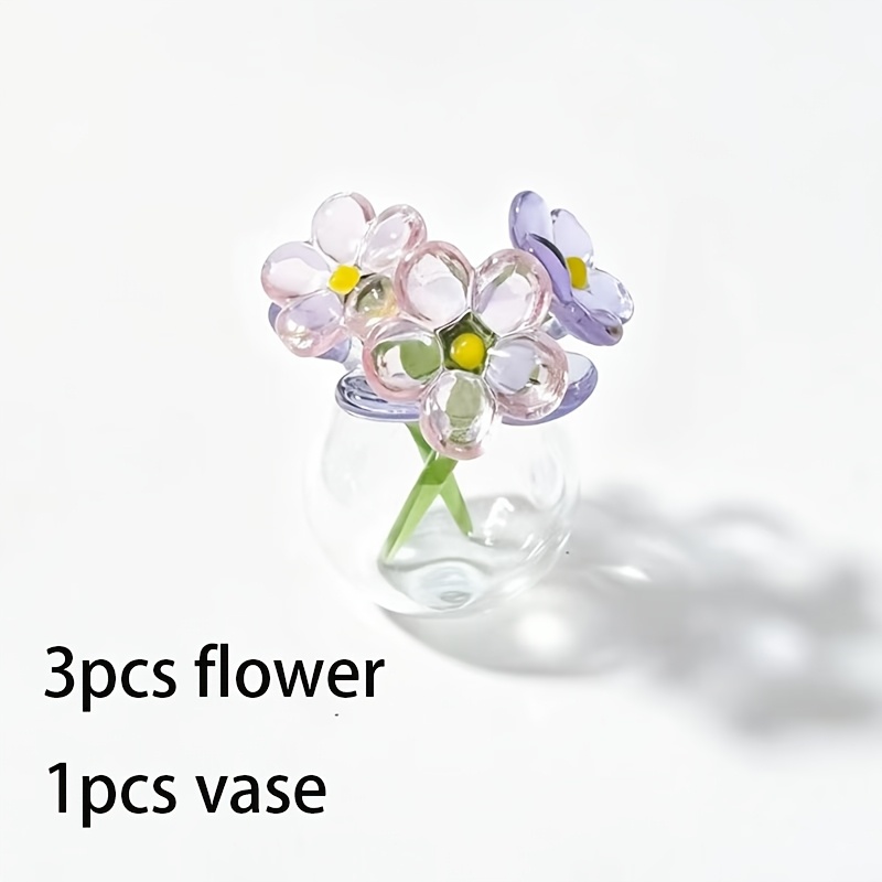 TEMU 4pcs Cute Flower Decor Artificial Mini Flower Bouquet With Vase For Women Mom Wedding Gift Centerpiece Office Home Table Decor