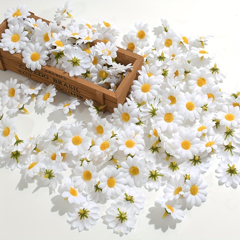 50 Stück Weiße Künstliche Gänseblümchen, 4cm Seidenstoffstrauß für Hochzeitsdekoration, DIY-Grußkarten, Kränze und Heimdekoration * für Frühlings- und Sommerfeiern, Hochzeitsdekorationen