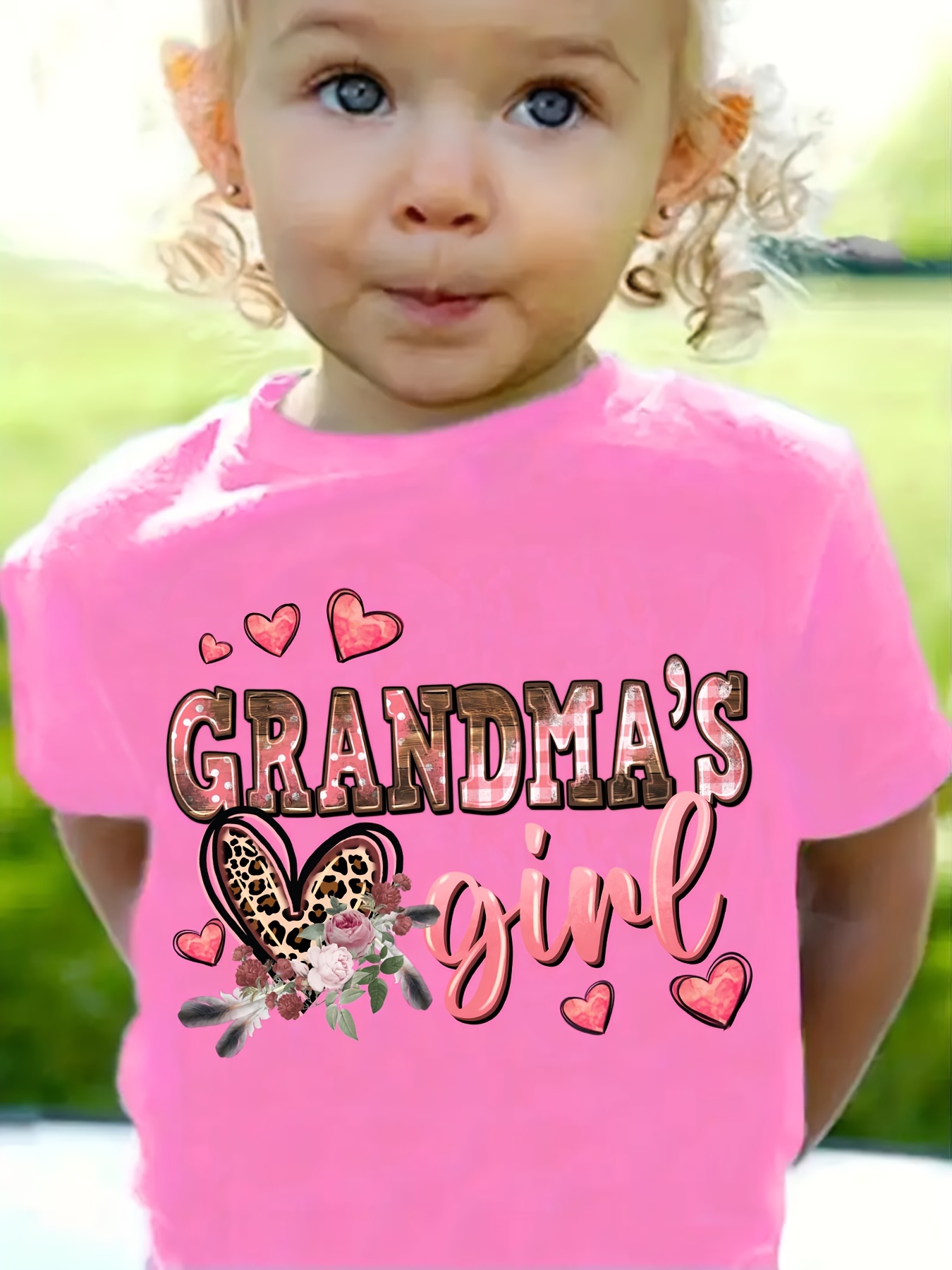 Grandma's Girl" Letter Print Girls' Crew Neck Short Sleeve T-Shirt Girls' Casual & Comfy Tops For Summer