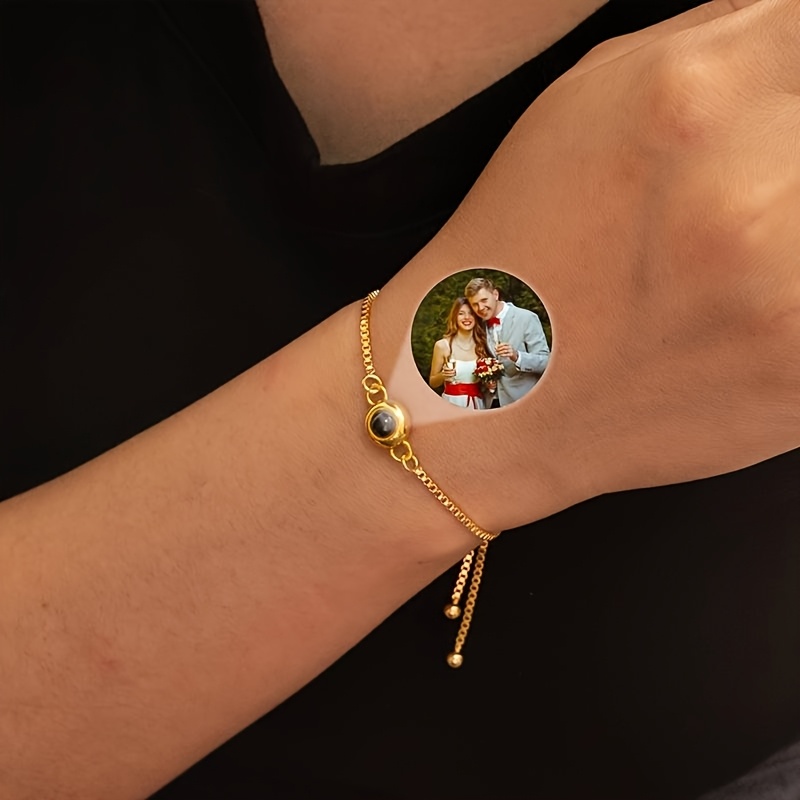 Customized 18K Gold-Plated Photo Projection Bracelet for Couples