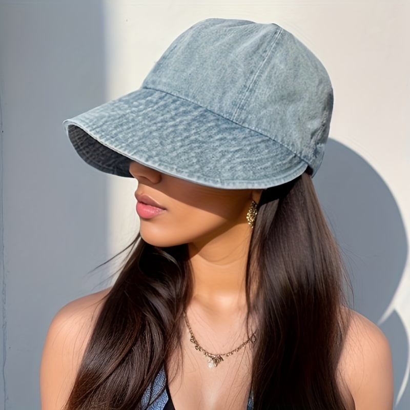 Women's Denim Beach Hat Sun Protection Adjustable Large Brim - Temu