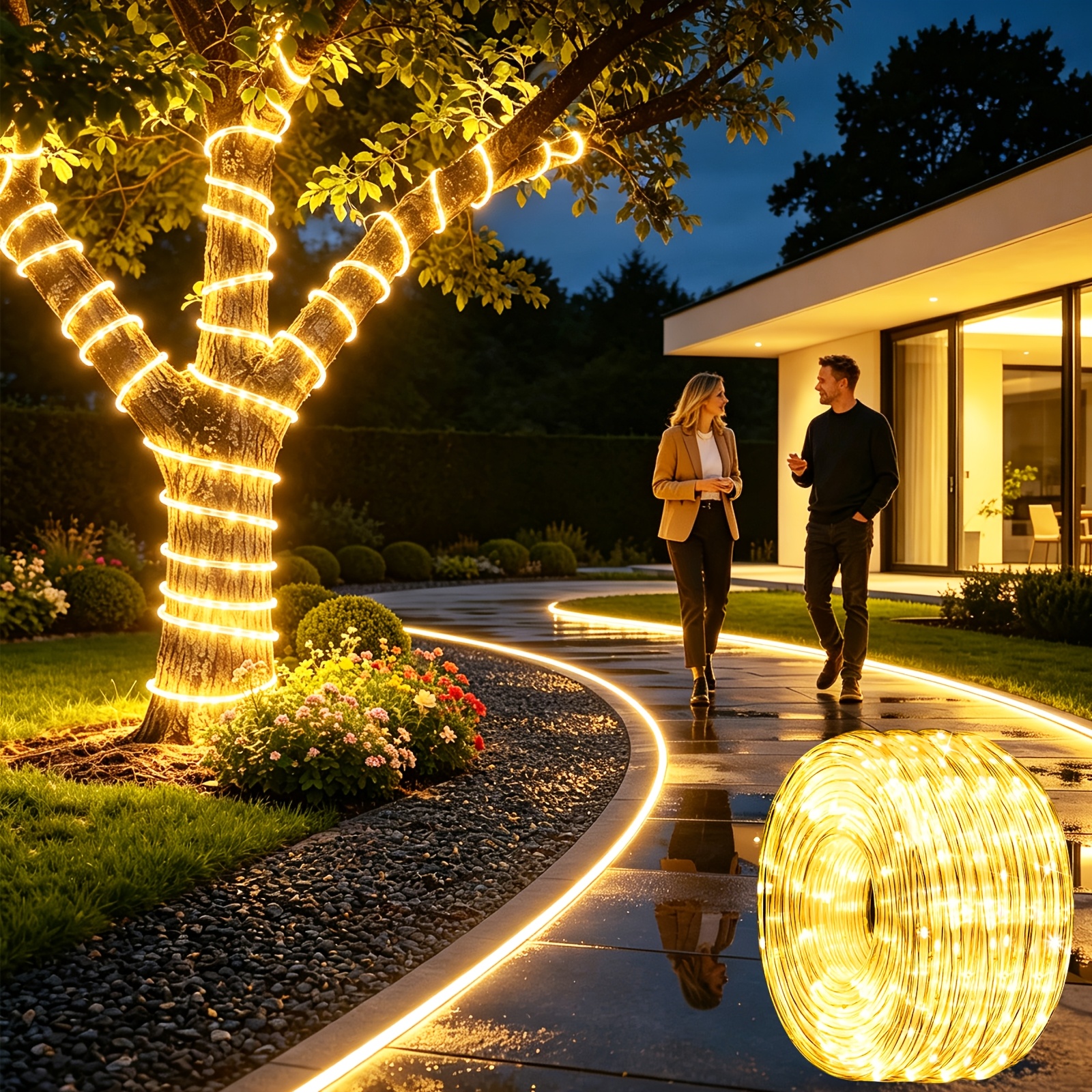 TEMU Outdoor Solar Garden Light Strip, Outdoor Rope Light. Built-in 310 Leds, 109ft, 2400ma, Ip65 Waterproof, Extra Long Fairytale String Light,