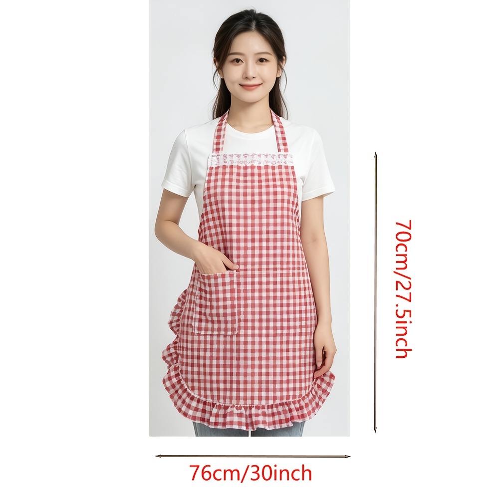 TEMU A 70*76cm Red And White Checkered Vintage Apron With Hem, Suitable For Multiple Such As Gardening, Flower Arranging, Kitchen Work, And Painting
