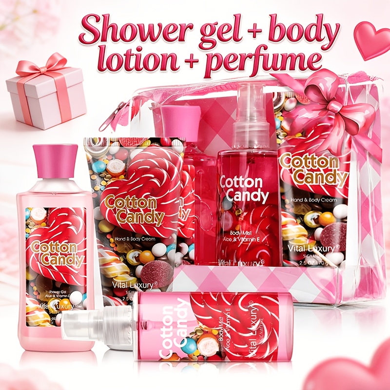 TEMU Christmas Gifts: Bath And Fragrance Set, Comprising Shower Gel, Perfume And Body Lotion, Plus 1 Matching Transparent Storage Cosmetic Bag. Home