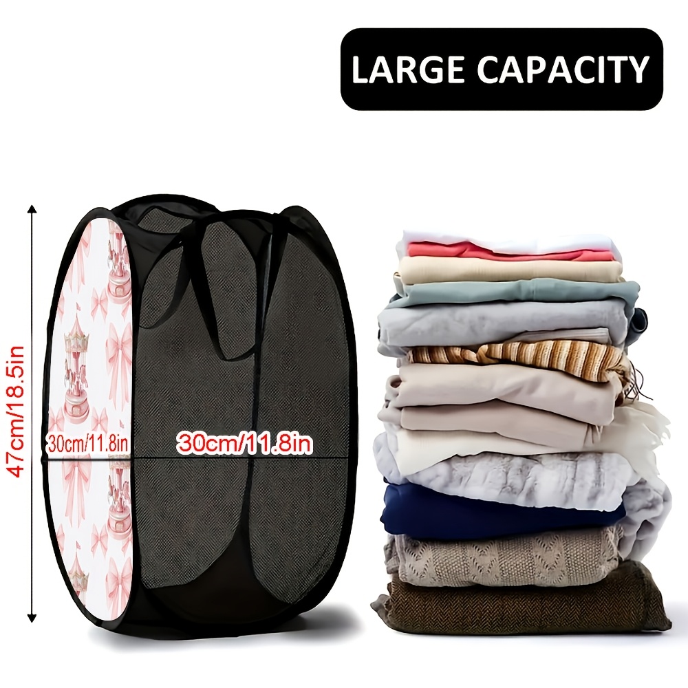 TEMU 1pc Carousel Valentine's Day Mesh Pop-up Laundry Hamper Elegant Storage For Bedroom Bathroom And
