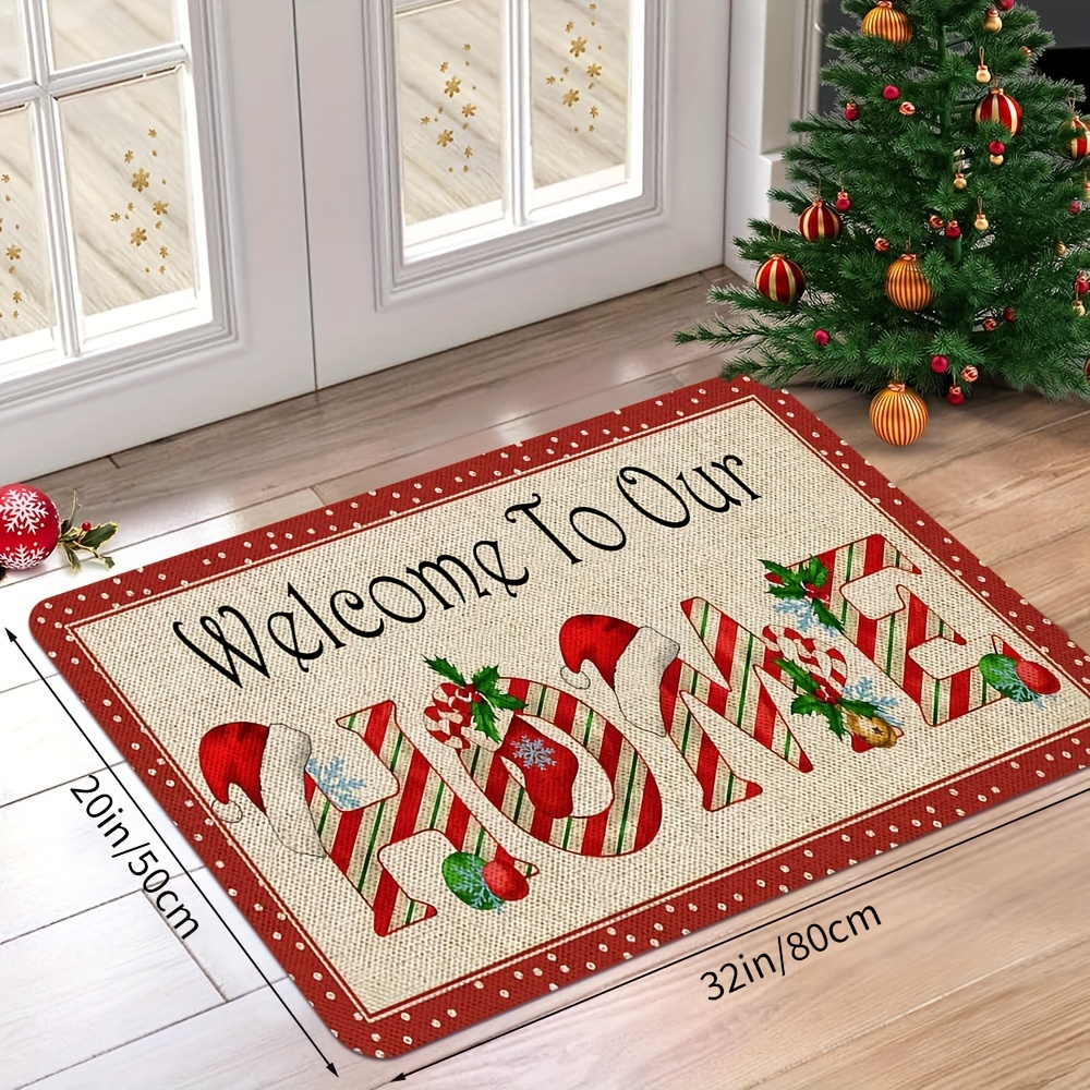 TEMU Christmas Welcome Doormat 1pc - Polyester, Machine Washable, Non-slip Pvc Backing, Festive Print, Rectangular Entrance Mat For Home Decoration