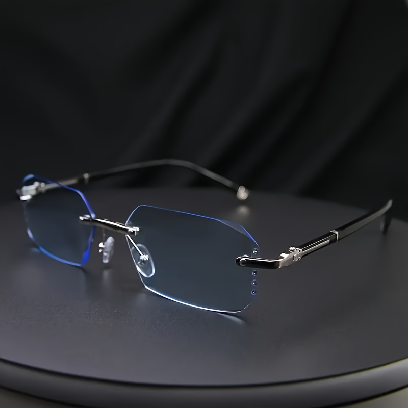 Stylish Transparent Lens Rimless Flat Glasses For Men, Casual Wear Rectangular Glasses, Pc Lenses, Suitable For Gifts