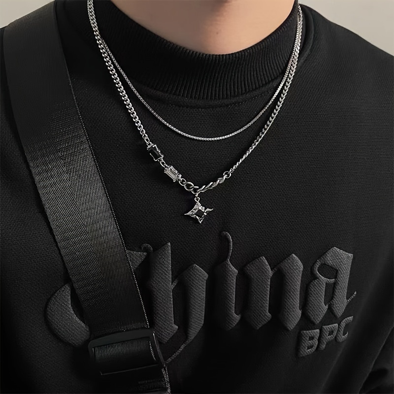 

Double Layer Necklace, Men's Trendy Sweater Chain, Hip Hop Style Clavicle Chain