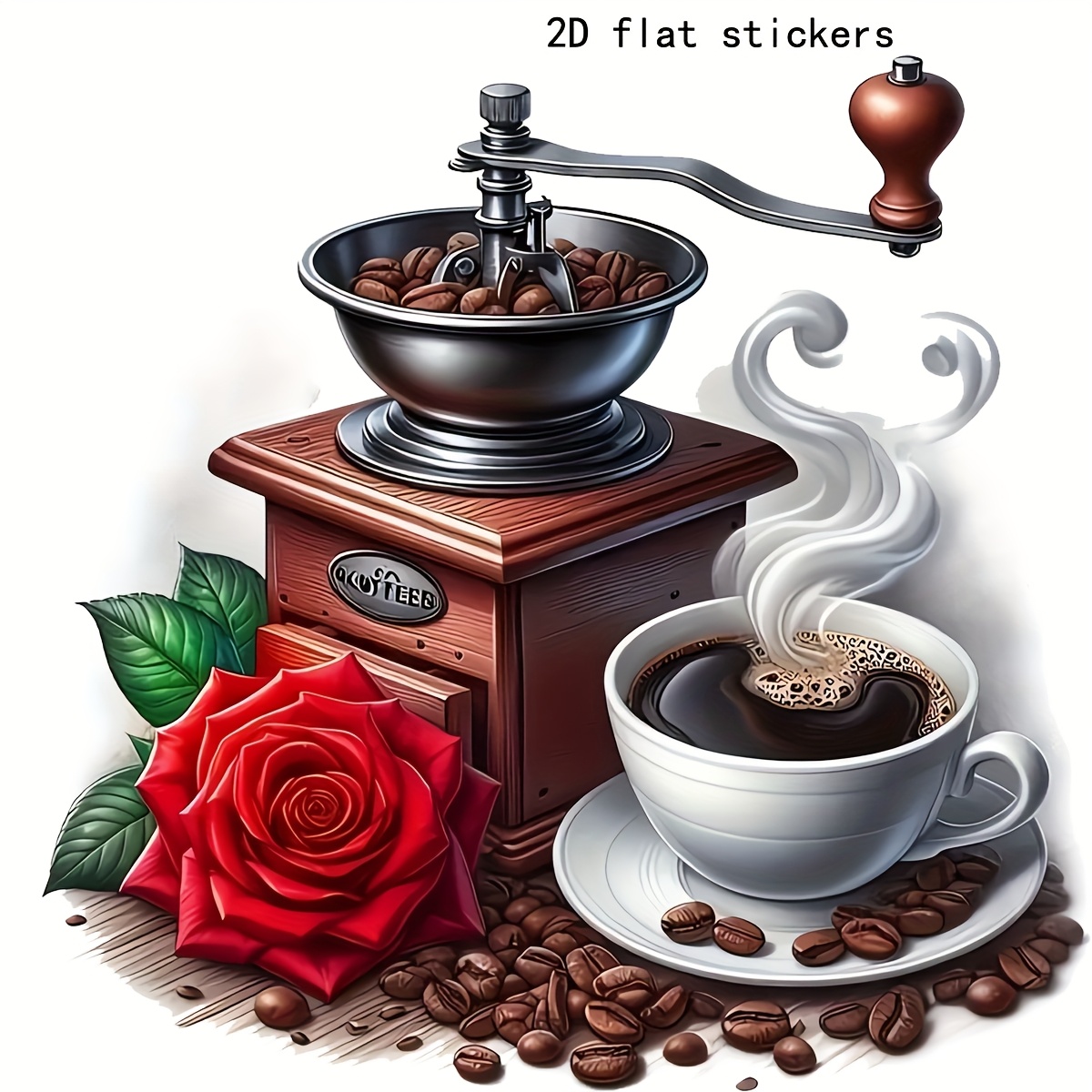 Image of 6-inch Hand Ground Coffee Machine Vinyl Decal - Self-adhesive, Glossy Surface, Suitable For Laptops, Bottles, Trucks, Mobile Phones, Motorcycles, Windows, Walls, Cups - Cartoon Design, Car Stickers