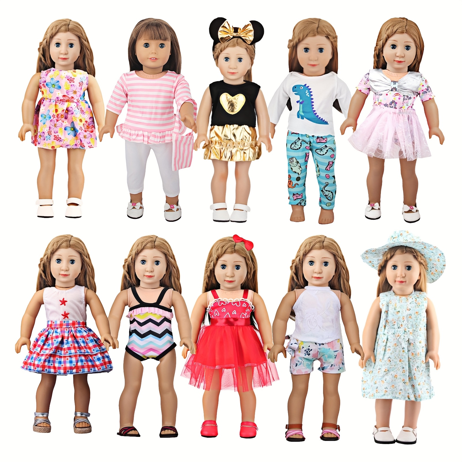 TEMU Doll Clothes Set, Suitable For 18-inch Dolls, Doll Swimsuits, Doll Pajamas, Doll Skirts, Doll Casual Sets, Doll Handbags, Doll Hats, Doll