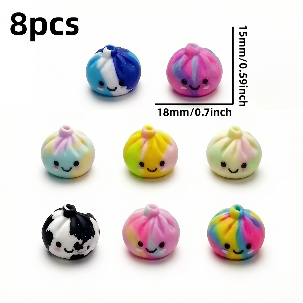 TEMU 8pcs Set Of 3d New Silicone Beads, Diameter 18mm, Cute Bead Design- Creative Diy Beading Crafts, Pastel Tie-dye Cartoon Decorative Beads,