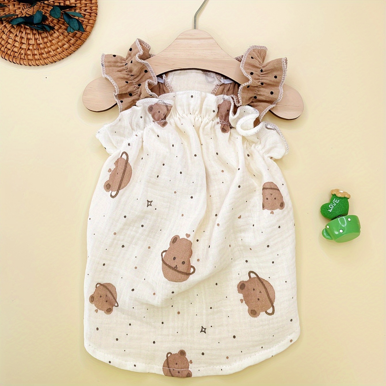 TEMU Pet Clothing Ruffle Princess Camisole With Bear Print Doll Dress, 1pc For Home Casual Wear