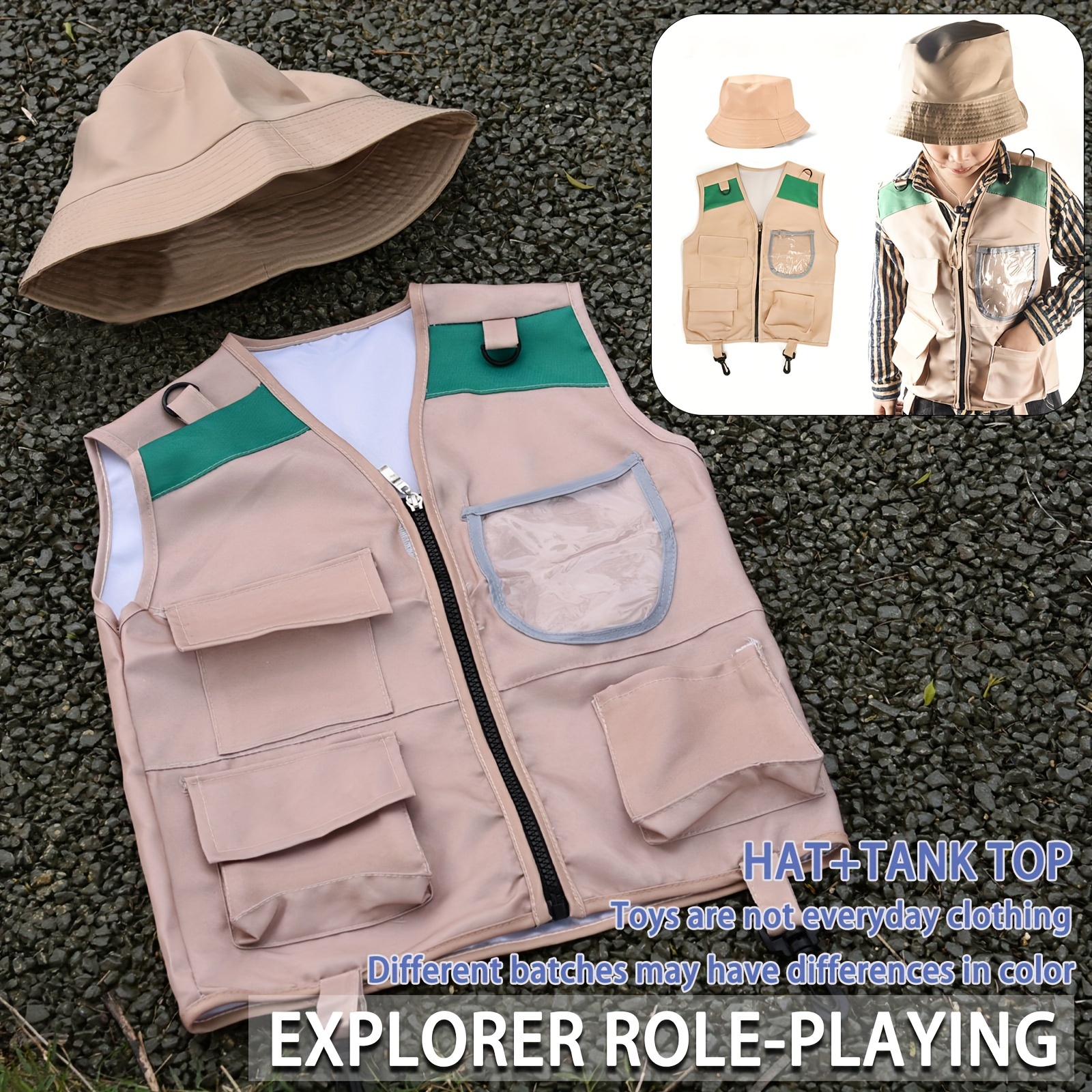 Kids Explorer Vest And Hat Costume Cargo Vest Kids Outdoor