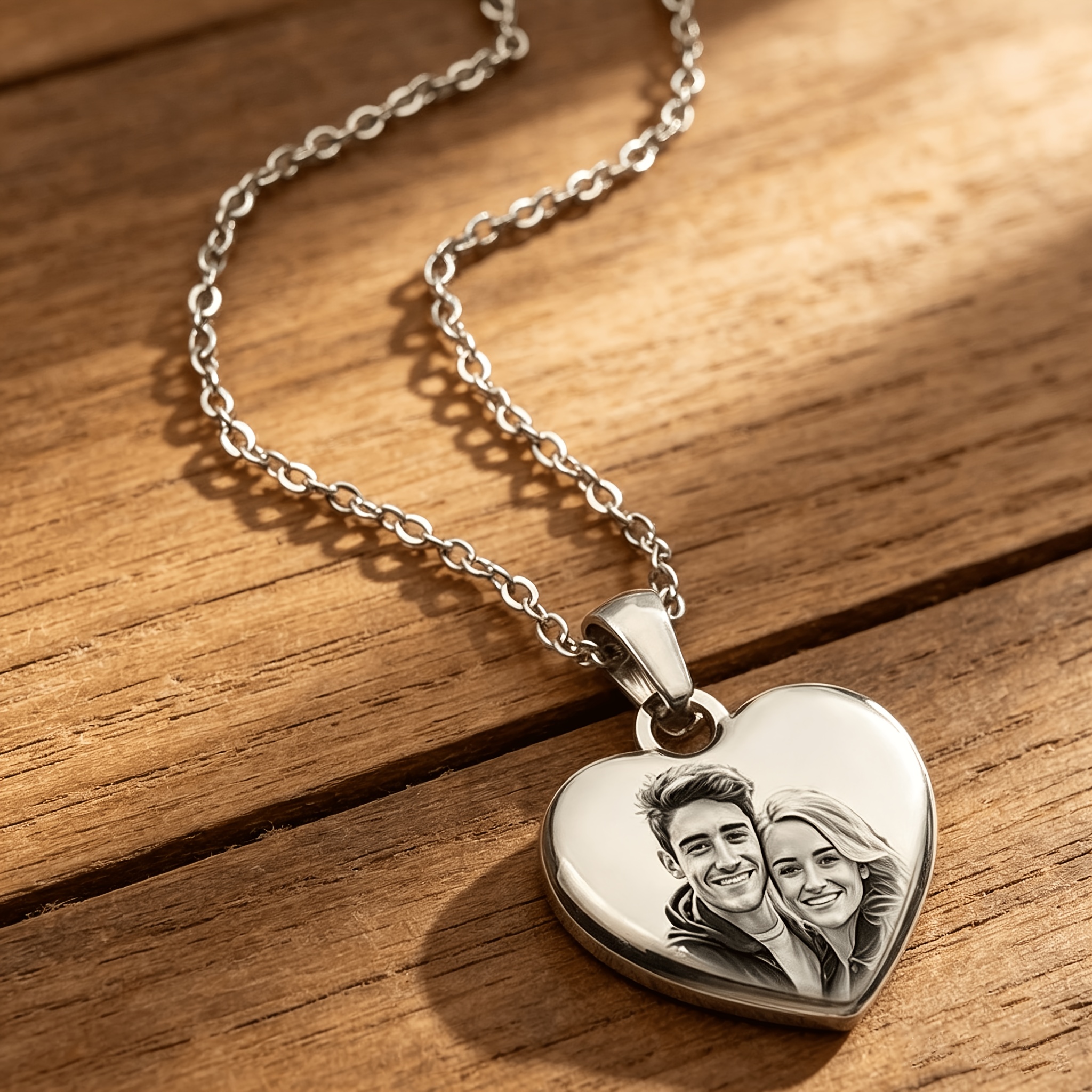 Custom Photo Heart-Shaped Stainless Steel Necklace — Personalized Gift