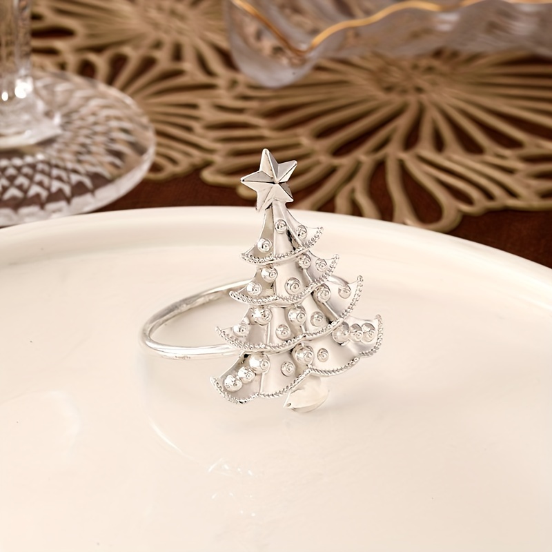 TEMU Set Of 12 Hotel Dining Utensils Christmas Tree Napkin Rings Napkin Holders Christmas Holiday Napkin Rings Silvery Golden