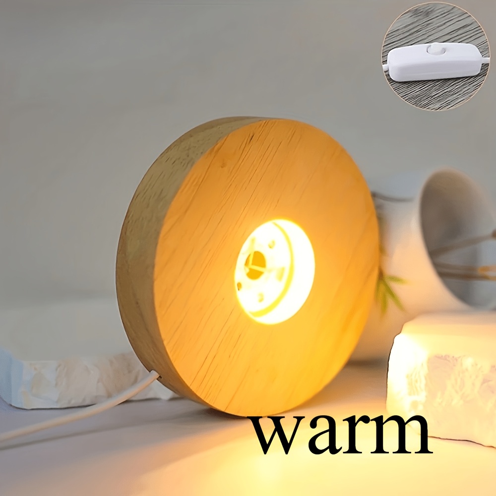 1 Wooden Base Light With 6 Led Beads - Usb Powered, Warm White Option, Suitable For Desktop Decoration, For Christmas, No Battery Required