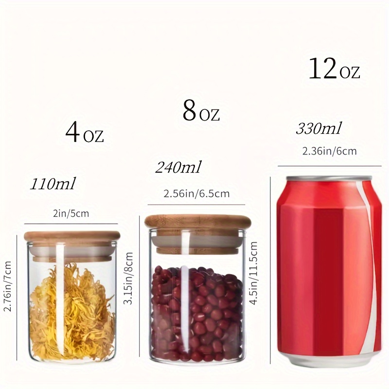 12packs, 4oz, 8oz, Sealed Storage Jars, Glass Jars, Candy Jars With Lids,  High Borosilicate Glass Sealed Jars, Kitchen Storage Glass Jars With Bamboo